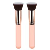 Reazana Kabuki Brushes 2pcs Foundation Blush Brush Makeup Brushes for Liquid Cream Powder Professional Cosmetics Blender Brush Face Blending Buffing Brushes Thick Soft Synthetic Fibers Flat Top (Pink)