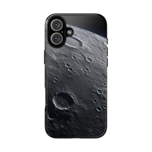 Coque iPhone 16 Plus rigide grise texture lune cratérée brillante antichoc