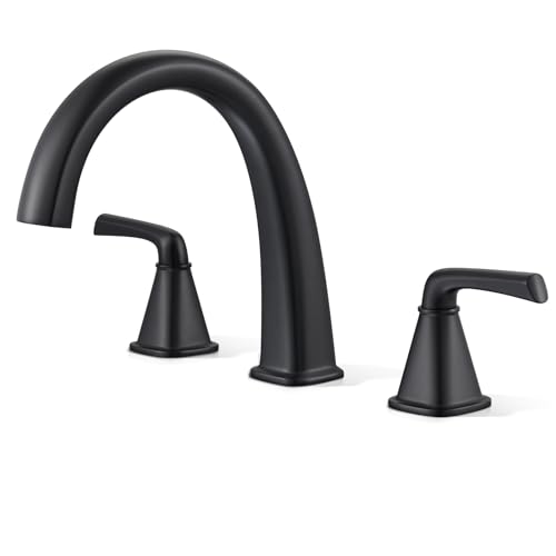 Matte Black Roman Tub Faucet, Solid Brass Bathtub Faucet Set with Valve, 2-Handle Widespread Deck Mount Bathtub Faucets 3 Hole, High Flow Bath Tub Faucet Set with Hot & Cold Supply Lines by Jabbol - Used condition - US$191.19