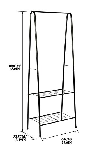 Homebi Garment Rack Metal Clothing Rack Coat Organizer Laundry Closet Storage Entrway Shelving Unit with Hanger and 2-Tier Durable Shelf for Shoes Clothes Storage in Black, 23.6”Wx13.19”Dx63”H