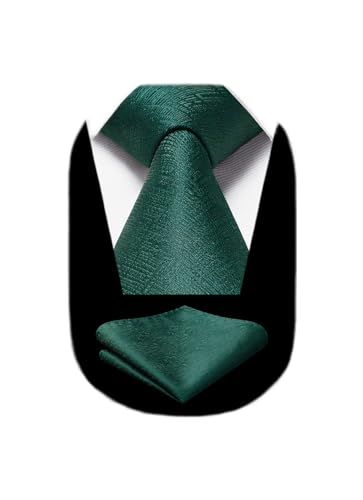 HISDERN Krawatte Dunkel Grün Herren Hochzeit Krawatte mit Einstecktuch Formal Klassisch Schlips Herren Elegant Business Party