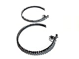 Clip-on Earrings Clear Rhinestone Black Hoop Earrings Large 3 Inch Hoops