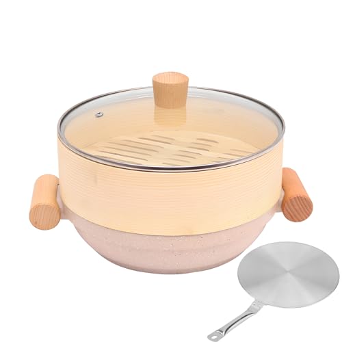 ABNNHK Olla para cocinar, Olla de Vapor de bambú Hecha a Mano, Canasta de Vapor de bambú de 2 Niveles, Madera con Bandas de Acero Inoxidable, 2 Niveles con 1 Tapa, vaporera China para COC