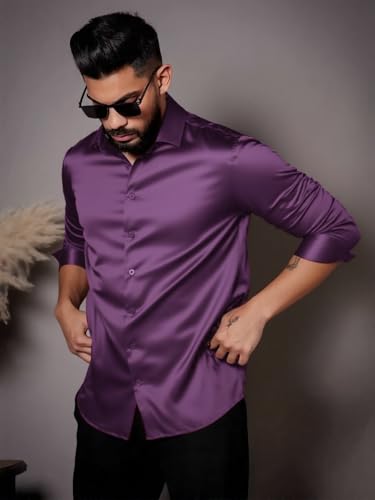 Image of IndoPrimo Men's Stylish Solid Satin Casual Shirt for Men Full Sleeve