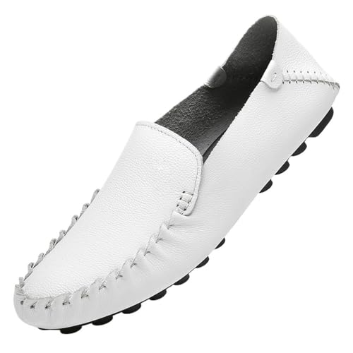 Men's Loafers Shoes Genuine Leather Rubber Sole Stitching Details Round Toe Simple Anti-Slip Comfortable Flexible Party Shoes