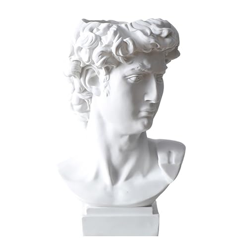 David Statue Flower Jarrón de 16 cm con cabeza griega, florero con cabeza de busto, decoración retro, recipiente para brochas de maquillaje, portalápices