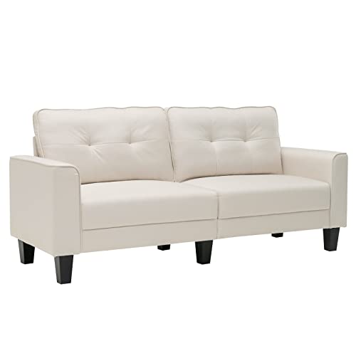 COSTWAY Sofá Moderno, Sofá de 2-3 Plazas con 2 Cojines de Respaldo Extraíbles, 6 Patas Desmontables, Reposabrazos Ergonómicos, para Salón, Dormitorio, Apartamento, 202 x 75 x 94 cm, Beige