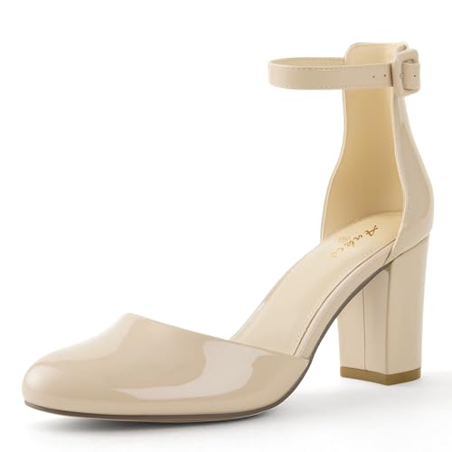 Image of Ankis Closed Toe Heels for Women -Black Nude White Silver Gold Womens Heels Closed Round Toe Chunky Block Pumps Shoes, 3 Inch