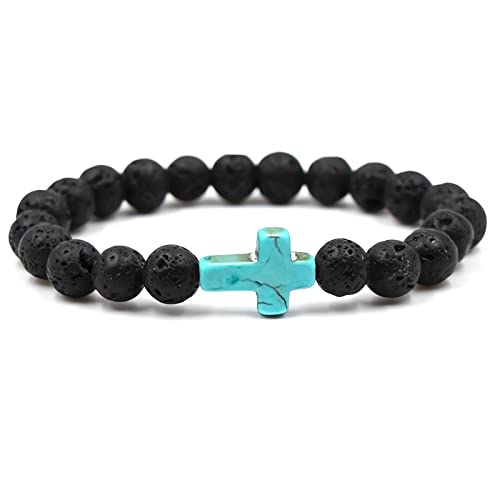 Pulsera de cuentas de cruz turquesa para hombres y mujeres miniatura 1