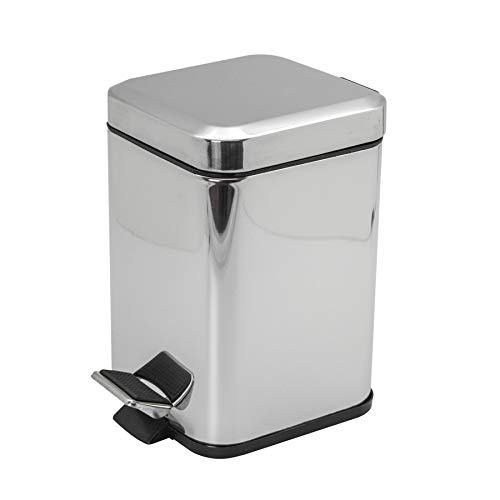 Harbour Housewares 3L Bathroom Bin - Chrome - Square Stainless Steel Pedal Bin Slim Kitchen Rubbish Trash Can Garbage Dustbin with Lid and Inner Liner Bucket