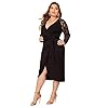 SheIn-Womens-Plus-Elegant-Contrast-Lace-Sleeve-Self-Belted-Wrap-Stretchy-Bodycon-Pencil-Dress SheIn Women's Plus Elegant Contrast Lace Sleeve Self Belted Wrap Stretchy Bodycon Pencil Dress Black X-Large Plus
