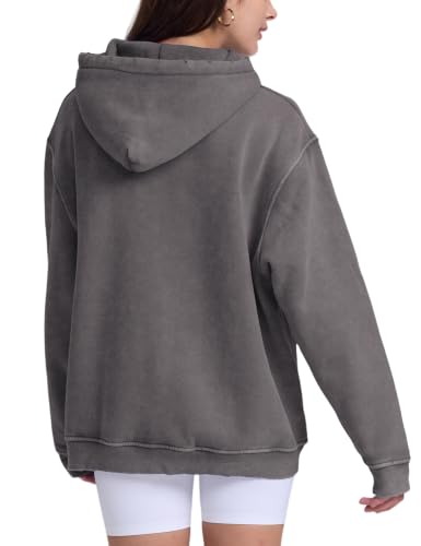 Image of FAIABLE Womens Oversized Acid Wash Hoodie Unisex Heavyweight Cotton Hoodies Fleece Vintage Washed Sweatshirt Women Men