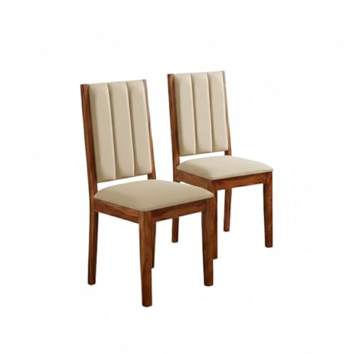 Image of Sheesham Wood Dining Table 6 Seater | Dining Table Set of 6 Six Seater Dinning Table with Beige Cushion Chairs | Dinner Table 6 Seater | Dining Room Sets | Natural Finish