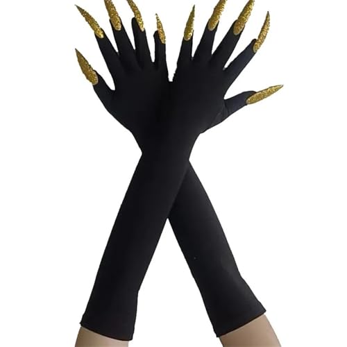 Nucelit 2 manoplas de actuaciones escénicas, guantes místicos de gótico, para fiestas, accesorios de miedo, para eventos de Halloween y bailes de máscaras, versátiles guantes de disfraz, Negro D