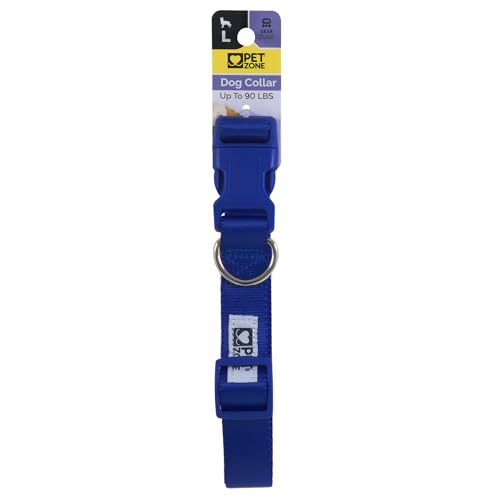 Pet Zone Large Dog Collar with D-Ring, Solid, Blue, 4.95" for Large Dogs Up to 90 lbs