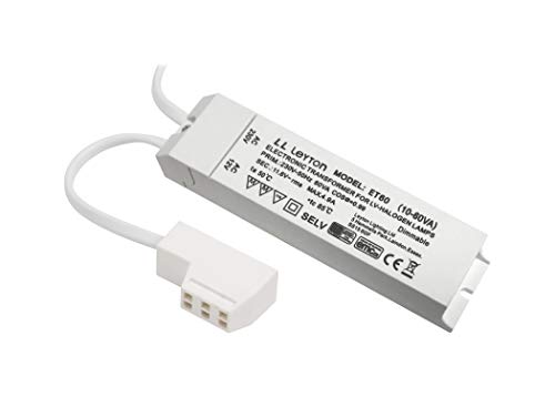 Leyton Lighting 240v - 12v Transformer rated for 10 - 60W Energy Consumption, Comes with 3-Way Socket and 1.5 Metre Input Cable