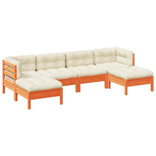 vidaXL Salon de Jardin 6 pcs avec Coussins Cire Marron Bois pin Massif, Ensemble de canapés d'extérieur, Ensemble de canapés de Jardin, canapé d'extérieur...