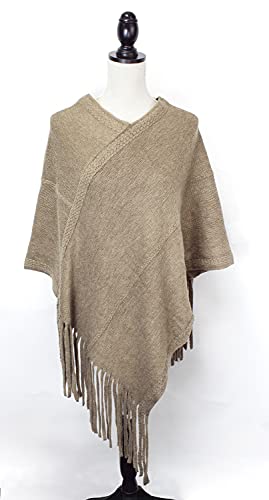 stylesilove Women Trendy Brushed Soft Knit Poncho with Fringe Trim Chic Shawl2