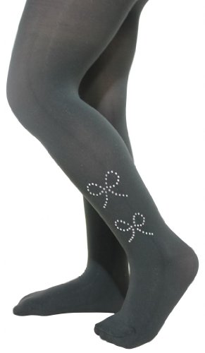 Florence Girls Microfiber Hold and Stretch Rhinestone Design Footed Tights - Dark Grey (Size 12-14)2