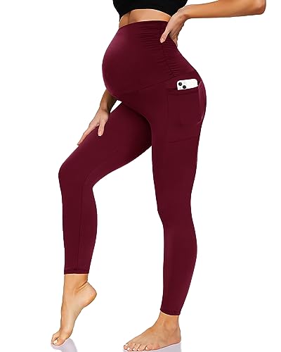 HIGHDAYS Women's Maternity Workout Leggings Over The Belly Pregnancy Stretch Yoga Active Pants with Pockets