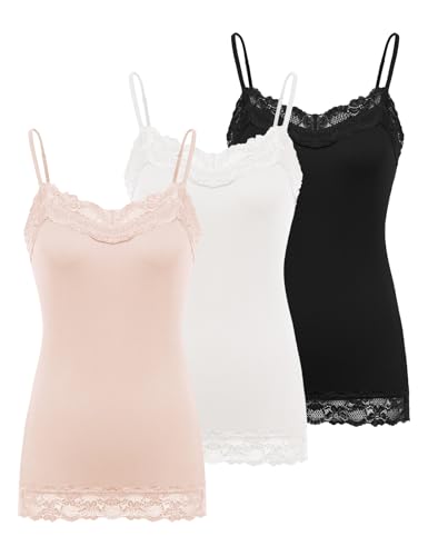 Image of Kate Kasin Women's Adjustable Spaghetti Strap Lace Trim Cami Tunic Tank Top 3PACK