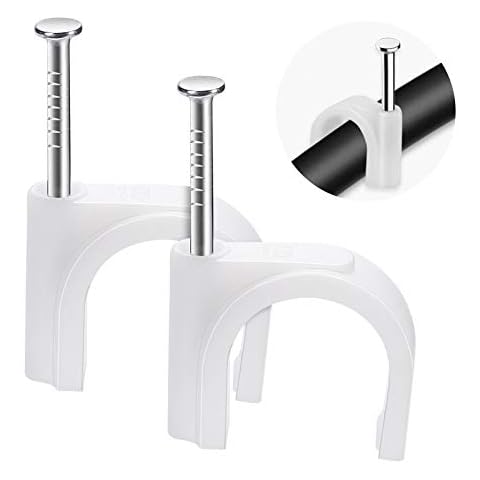 40Pcs Round Cable Clips,White Steel Nails Cable Clips, with Portable PP Box Cable Nail Clips (18mm) Cover