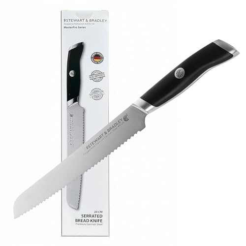 STEWART & BRADLEY MasterPro Series Bread Knife – 20cm (8-Inch) Full Tang German Steel Serrated Kitchen Knife with Ergonomic Handle – Durable, Razor-Sharp & Precision Engineered for Effortless Cutting