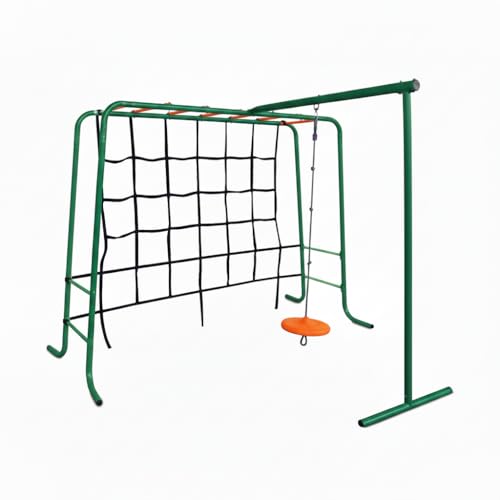 Plum Kids Outdoor Climbing Frame with Monkey Bars Swing & Cargo Net Metal Garden Playset for Children Ages 3+ | Durable Fun for Years | Safe & Strong (Green)