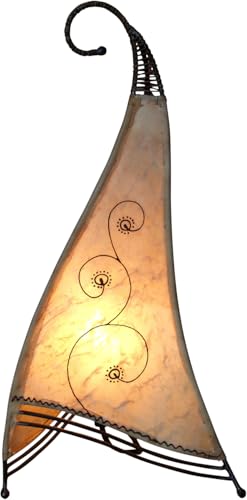 GURU SHOP Lampe au Henné, Lampe de Table en Cuir/lampe de Table - Bangsal, Blanc, Encuir, Couleur : Blanc, 45x24x21 cm, Lampes de Table Orientales