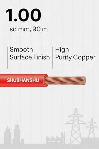 Image of 1.00 SQMM PVC Insulated Pure Copper Wire | Single Core Flexible Electric Cable | ISI Certified | 90 Meters | Red