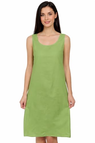Image of Cotton inner slip camesoli for women, full length inner for chikankari kurti, women indoor dress cotton sleeveless camesole (color- Green)