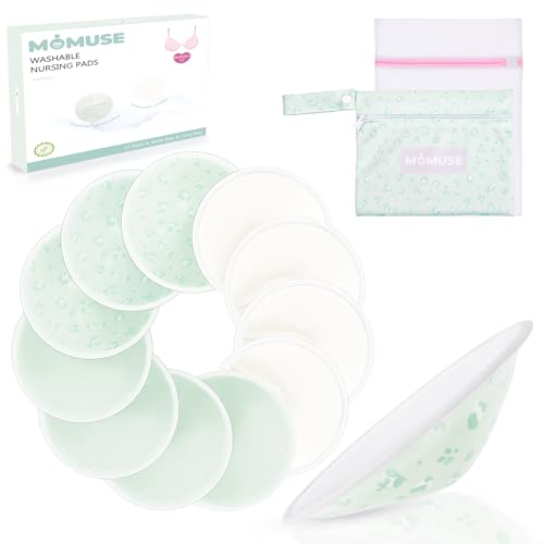 MOMUSE Discos de Lactancia Absorbentes 12 PCS, Reutilizables Disco Lactancia, Transpirables y de 4 Capas, Discos de Lactancia PortáTiles y Lavables Para La Lactancia Materna