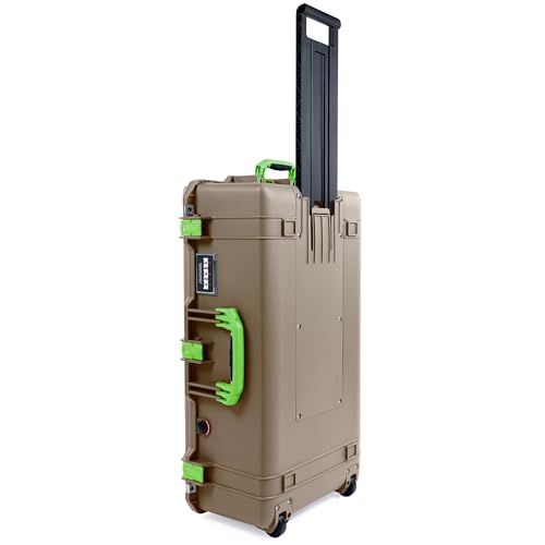 Pelican Air 1615 Case by ColorCase - Dark Desert Dirt - Large Size Waterproof Case (Case Only) - Lime Green Handles & Latches