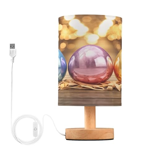 SDMKA Happy Easter Pattern Bedside Table Lamp for Bedroom, Minimalist Nightstand Lamp with Round Fabric Shade for Living Room, Office, No Bulb Required