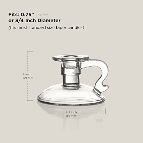 Glass Candle Holder For Candlesticks - Set Of 2, Chamberstick Style With Handle, 4 Inch, Modern Farmhouse Design, Clear Glass, Wedding Centerpiece Or Vintage Christmas Decor #TOP6