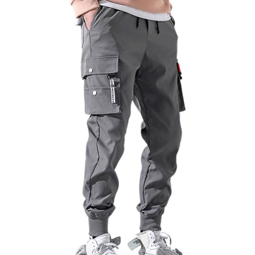 Lu's Chic Men's Casual Cargo Pants Elastic Waist Drawstring Joggers Loose Fit Multi Pockets Tapered Leg Sweatpants