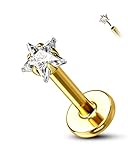 COCHARM 14K Gold Helix Earring Flat Back Front Helix Stud Yellow Gold Push in Helix Piercing Stud Threadless Tragus Stud 14K Solid Gold Tragus Earrings Gold Tragus Piercing Jewelry