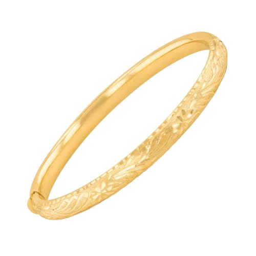 Floreo 14k Yellow Gold 6mm Floral Engraved Bangle Bracelet 7 Inch
