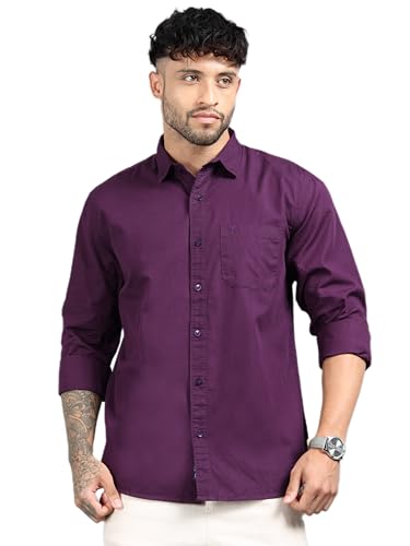 Image of Men Slim Fit Solid Spread Collar Casual Shirt