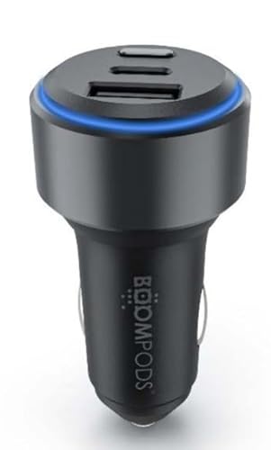 Boompods Boomtag - Car Charger Adapter with Mini GPS Tracker, Fast Charging USB-C & USB Ports, Built-In Car Tracker Compatible with Apple Find My & Android Find Hub