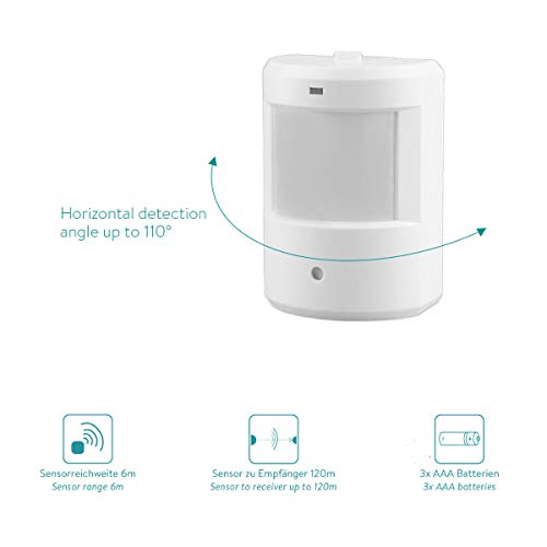 Navaris Wireless Driveway Alarm System - Outdoor Security Alert with Siren and Lights - Includes PIR Motion Sensor Detector, Receiver, Remote Control