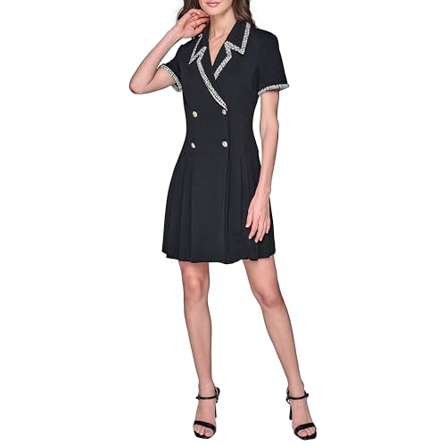 KARL LAGERFELD Women's Jacquard Trim Pleated Skirt Short Sleeve Coat