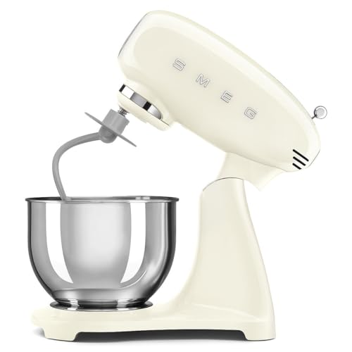 Image of SMEG SMF05 Forte 5-Qt Stand Mixer with 750W Motor, Smooth Start & SteadyMix, Flex Edge Beater, 10 Speeds, Stainless Steel Bowl - Retro 50's Style Planetary Mixer for Dough, Baking & Desserts-Cream
