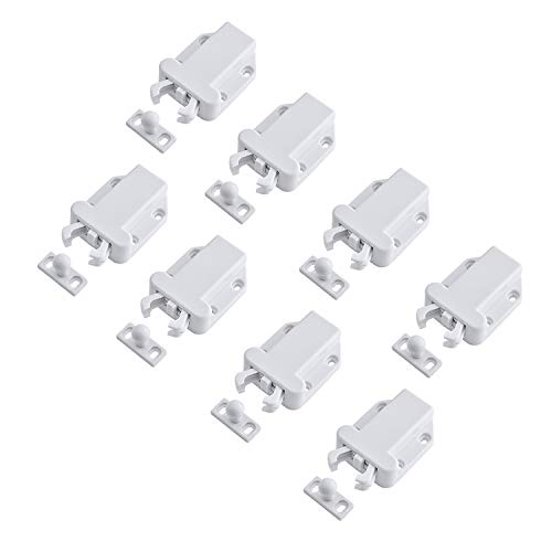LIKERAINY Push to Open Plástico Sólido Pestillo Rodillo Cierres para Puerta de Armario Cocina Casa y Muebles Baño Cerradura de Captura de Puertas Blanco (8 Pcs)