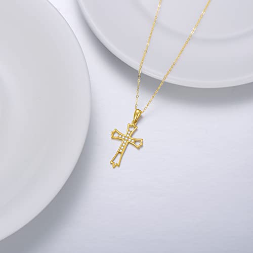 14K Gold Cross Necklace for Women, Real Yellow Gold Filigree Pommy Cross Pendant Necklace, Religion Jewelry for Girls Ladies Mom, 16"+1"+1"4