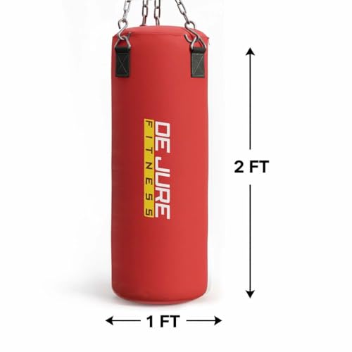 Image of De Jure Fitness Heavy Duty 2 Ft Punching Bag with Rust-Proof Stainless Steel Hanging Chain | Durable Polyester Fabric | Comfortable Recycled Filling | Boxing MMA, Kickboxing - Red, 2 Ft