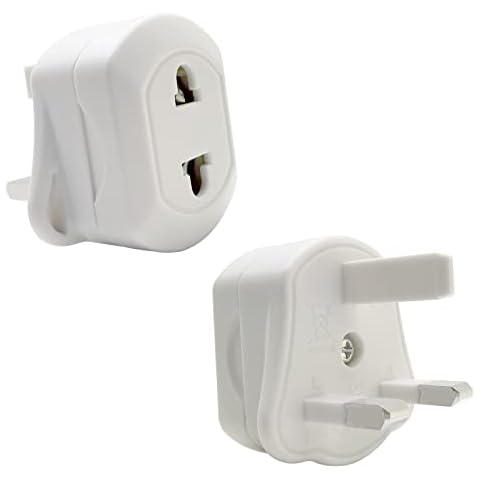 2x Pack EU/US 2 Pin to UK 3 Pin with Fused Adapter for Shaver and Toothbrush 13A White Black Plug Socket Converter (white) Cover