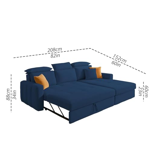 Image of Casaliving Gagnon RHS 4 Seater L Shape Corner Sofa Cum Bed for Living Room (Blue Fabric) Premium Fabric Sofa Cum Bed