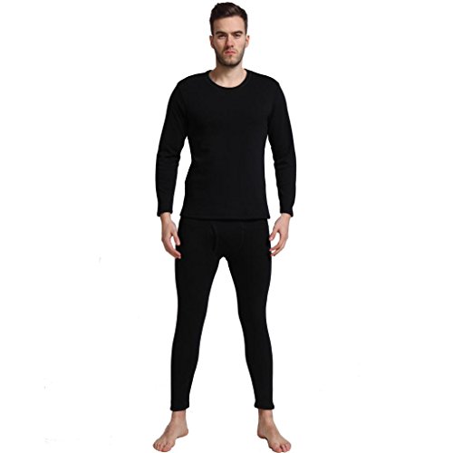 Liang Rou Men's Thick Fleece Lined Thermal Underwear Set Black US Large