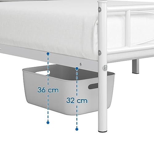 Yaheetech Metallbett 90 x 200 cm Bettrahmen mit Hohem Kopfteil Gästebett mit Lattenrost für Schlafzimmer Gästezimmer Viel Stauraum unter dem Bett Weiß